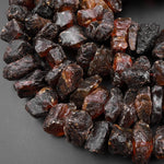 Real Genuine Natural Baltic Amber Beads Dark Burnt Brown Amber Large Freeform Nugget 15.5" Strand