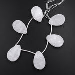 Pristine Icy White Natural Rock Quartz Druzy Teardrop Beads Drusy Beads Top Side Drilled Gemstone 8" Strand