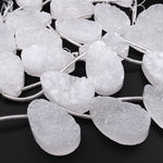 Pristine Icy White Natural Rock Quartz Druzy Teardrop Beads Drusy Beads Top Side Drilled Gemstone 8" Strand