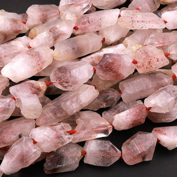 Rare Natural Red Hematoid Quartz Beads Raw Freeform Crystal Spike Nuggets in Natural Shape 15.5" Strand