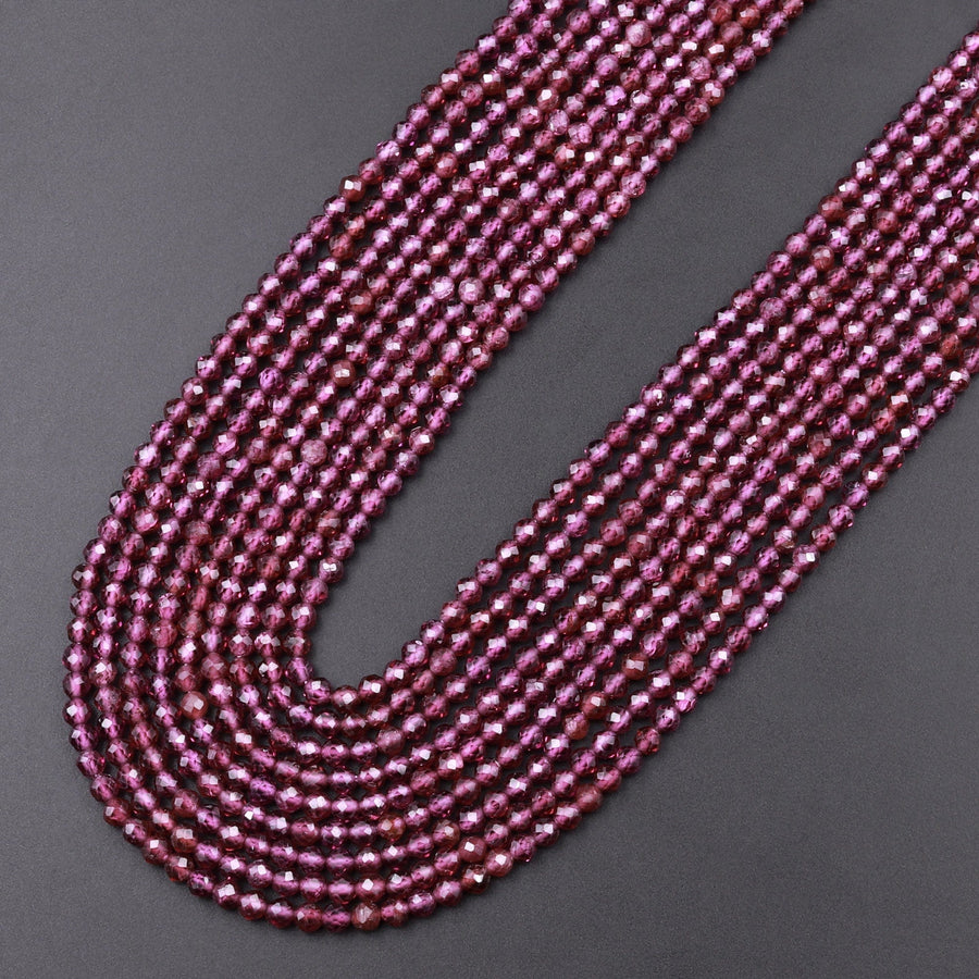 AAA Natural Purple Garnet From Mozambique Micro Faceted 2mm 3mm Round Gemstone Beads 15.5" Strand