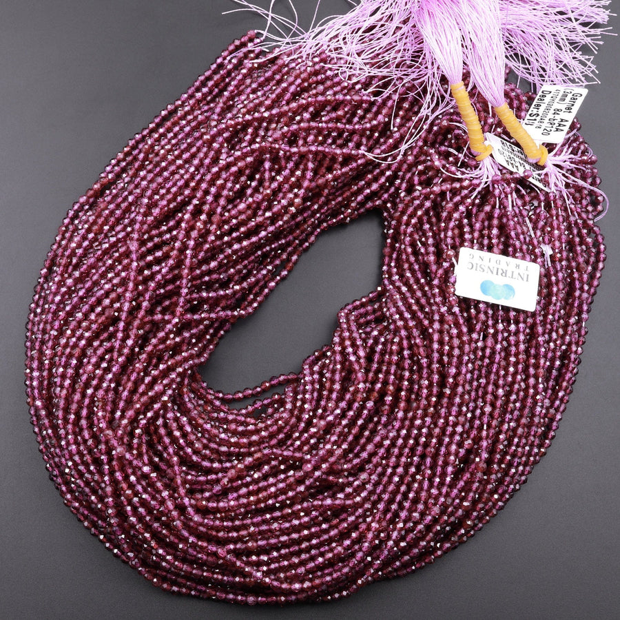 AAA Natural Purple Garnet From Mozambique Micro Faceted 2mm 3mm Round Gemstone Beads 15.5" Strand