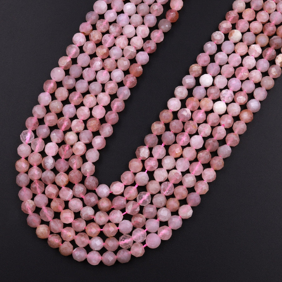 Genuine Madagascar Pink Rose Quartz Micro Faceted 5mm 6mm Round Beads 15.5" Strand
