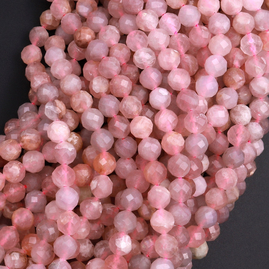 rose quartz seed beads Genuine Madagascar Pink Rose Quartz Micro Faceted 5mm 6mm Round Beads 15.5