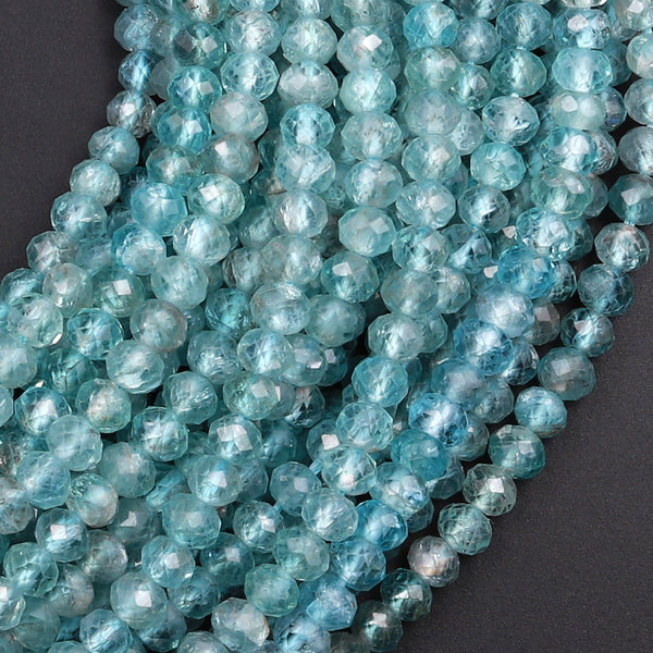 Micro Faceted Natural Teal Green Apatite Rondelle Beads 15.5" Strand