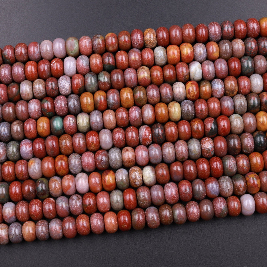 Natural Red Kabamby Ocean Jasper 6mm 8mm Rondelle Beads Aka Boulder Agate 15.5" Strand