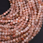 Micro Faceted Natural Sunstone Round Beads 5mm 6mm Sparkling Diamond Cut Gemstone 15.5" Strand