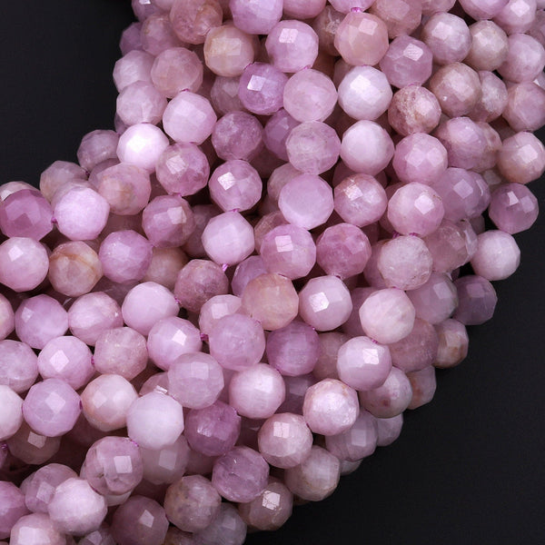 Natural Kunzite Faceted 8mm 10mm Round Beads Laser Diamond Cut Real Genuine Violet Purple Kunzite Gemstone 15.5" Strand