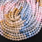 Faceted Natural Blue Aquamarine Pink Morganite 6mm Rounded Beads Energy Prism Double Terminated Beryl Point 15.5" Strand