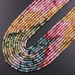 Natural Multicolor Tourmaline Micro Faceted 3mm Rondelle Beads Pink Green Blue Yellow Cognac Gemstone 15.5" Strand