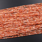 AAA Micro Faceted Natural Sunstone Round Beads 3mm 4mm Sparkling Diamond Cut Gemstone 15.5" Strand