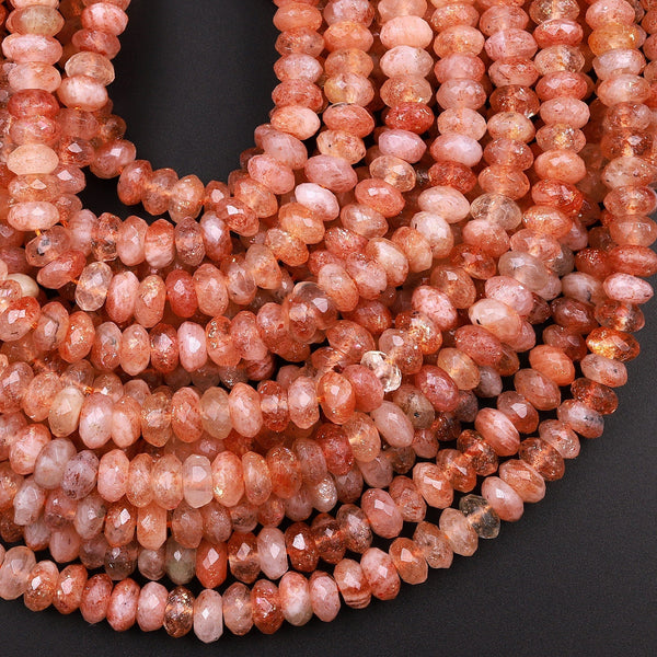 Natural Sunstone Faceted Rondelle Beads 6mm 8mm 15.5" Strand