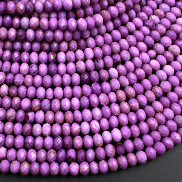 AAA Natural Phosphosiderite Faceted 4mm 6mm Rondelle Beads Micro Laser Cut Lilac Purple Gemstone 15.5" Strand