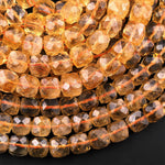 AAA Natural Golden Citrine Faceted 8mm Cube Beads Micro Faceted Laser Diamond Cut 15.5" Strand