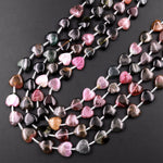 Tourmaline Heart Beads 9mm 10mm Natural Multicolor Watermelon Pink Dark Green Black Gemstone 18" Strand