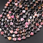 Tourmaline Heart Beads 9mm 10mm Natural Multicolor Watermelon Pink Dark Green Black Gemstone 18" Strand