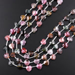 Faceted Tourmaline Heart Beads 8mm Top Side Drilled Natural Multicolor Watermelon Pink Green Blue Yellow Gemstone 18" Strand