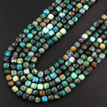 Natural Chrysocolla Faceted 6mm 8mm Cube Dice Square Beads Micro Faceted Laser Diamond Cut 15.5" Strand