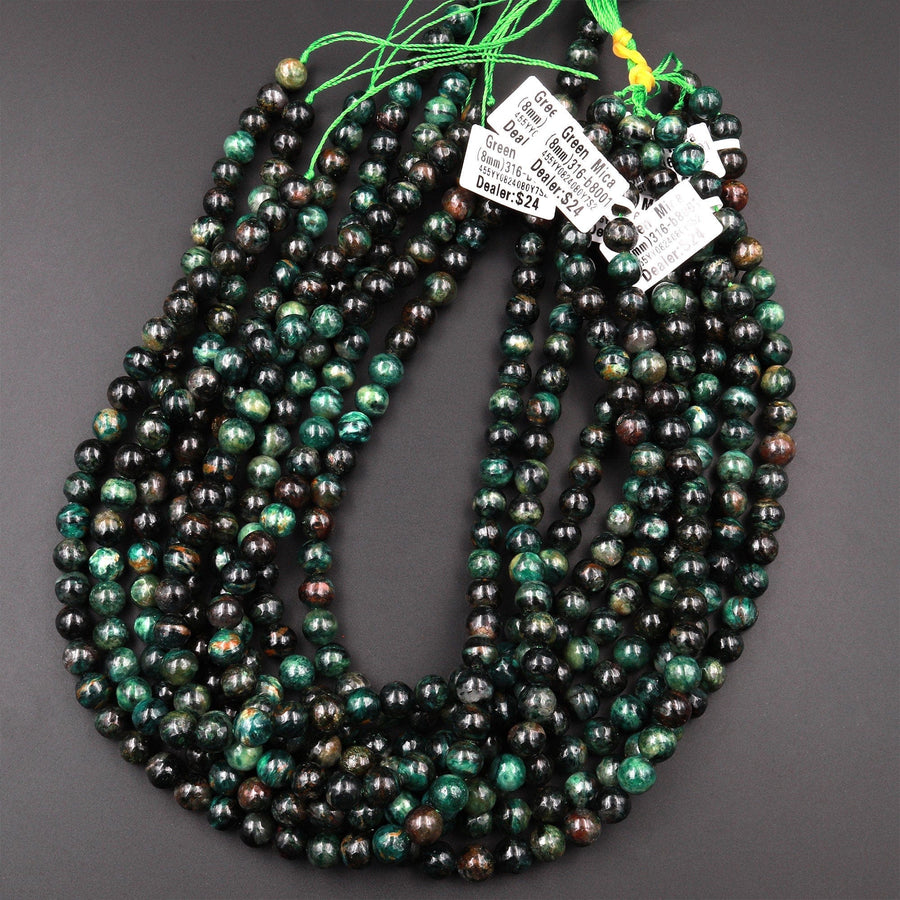 Natural Green Mica Muscovite in Fuchsite 6mm 8mm 10mm Round Beads Gemstone 15.5" Strand
