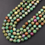 Natural Ruby Fuchsite Faceted Round 6mm 8mm Red Ruby Green Fuchsite Gemstone Fuschite 15.5" Strand