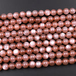 AAA Natural Silvery Peach Chocolate Moonstone 6mm 8mm Round Beads 15.5" Strand