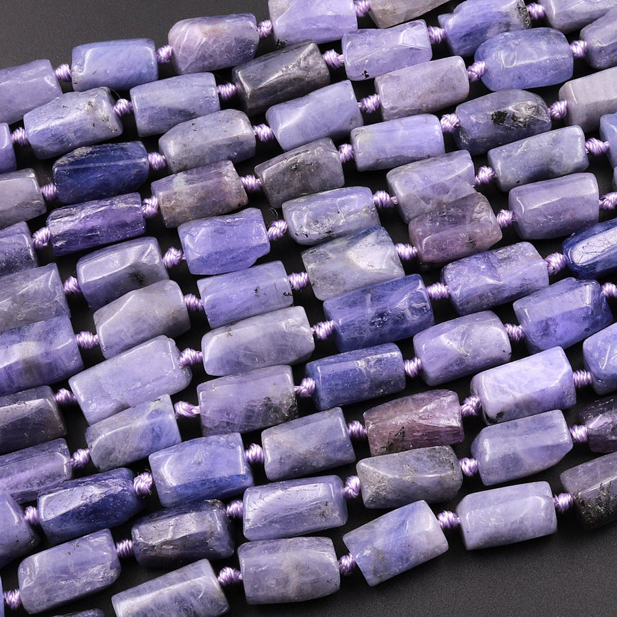 Raw Natural Tanzanite Tube Beads Organic Shape Real Genuine Purple Blue Gemstone 15.5" Strand