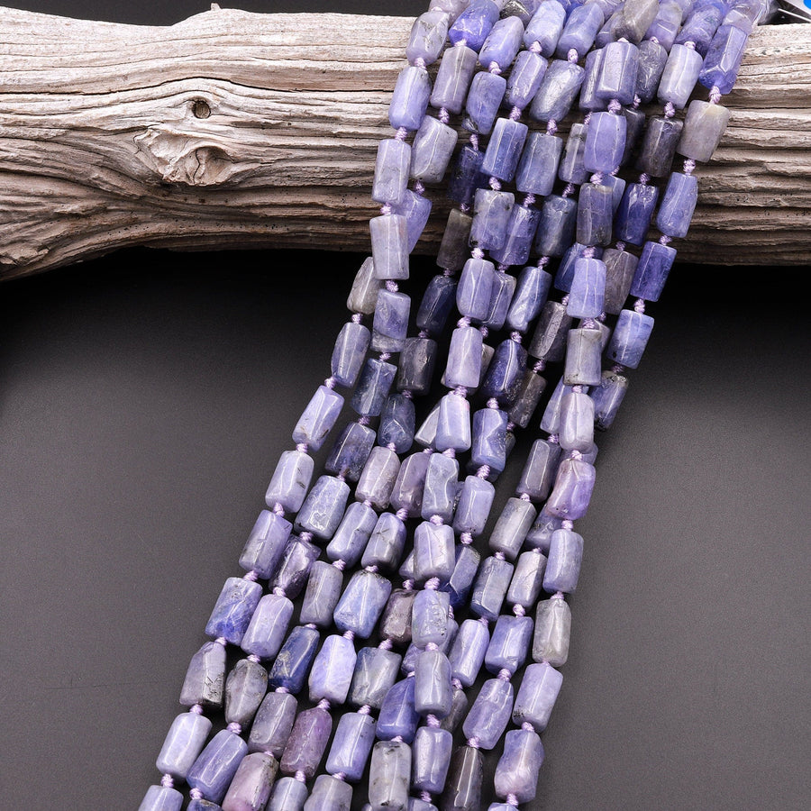 Raw Natural Tanzanite Tube Beads Organic Shape Real Genuine Purple Blue Gemstone 15.5" Strand