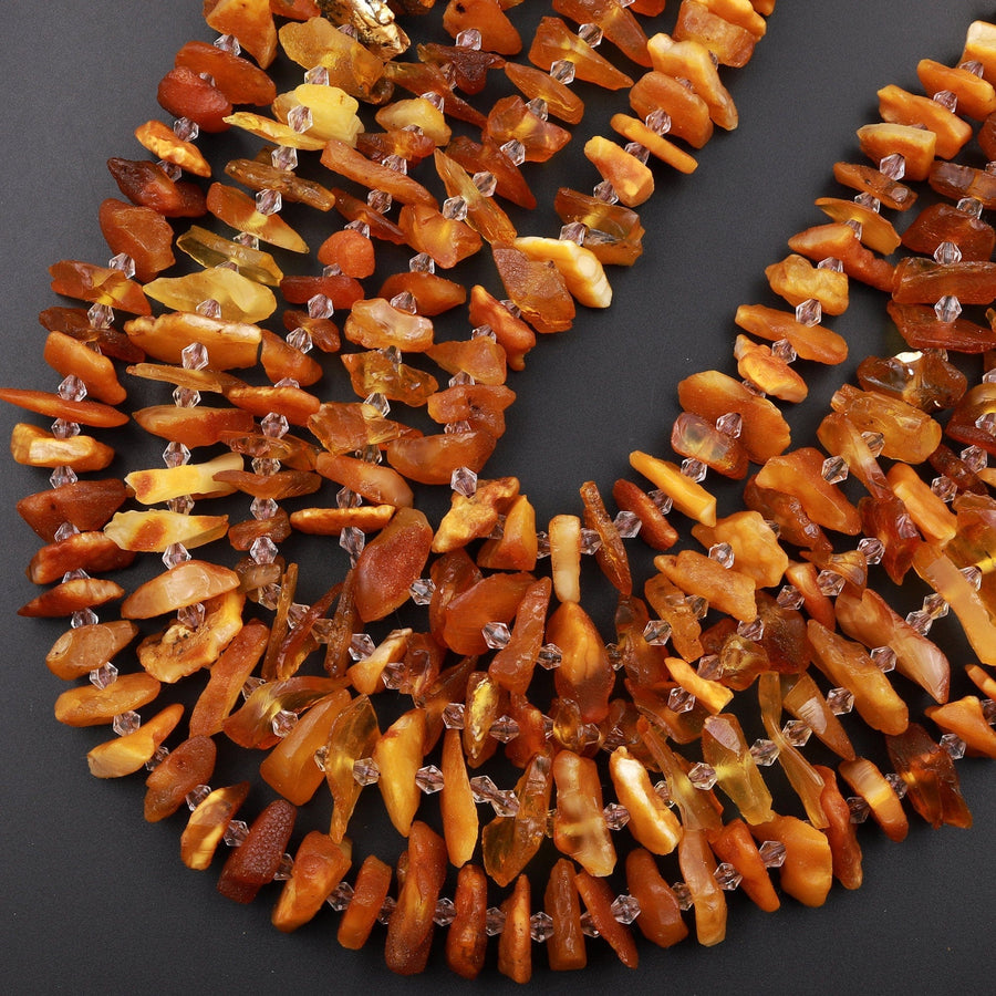 Real Genuine Natural Baltic Amber Beads Honey Golden Yellow Amber Large Freeform Long Spike Slice 15.5" Strand