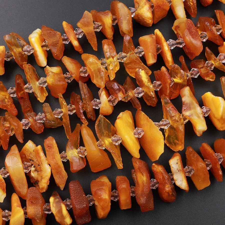 Real Genuine Natural Baltic Amber Beads Honey Golden Yellow Amber Large Freeform Long Spike Slice 15.5" Strand