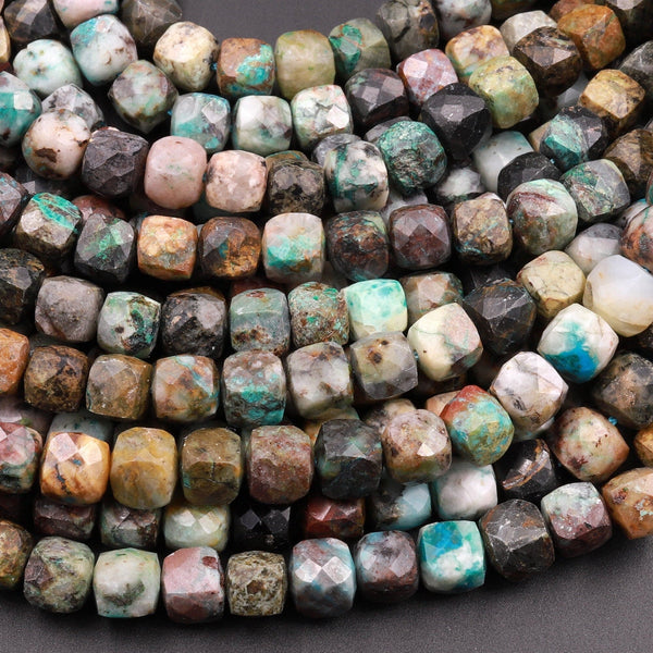 Natural Green Chrysocolla Faceted 6mm 8mm Cube Dice Square Beads Micro Faceted Laser Diamond Cut 15.5" Strand