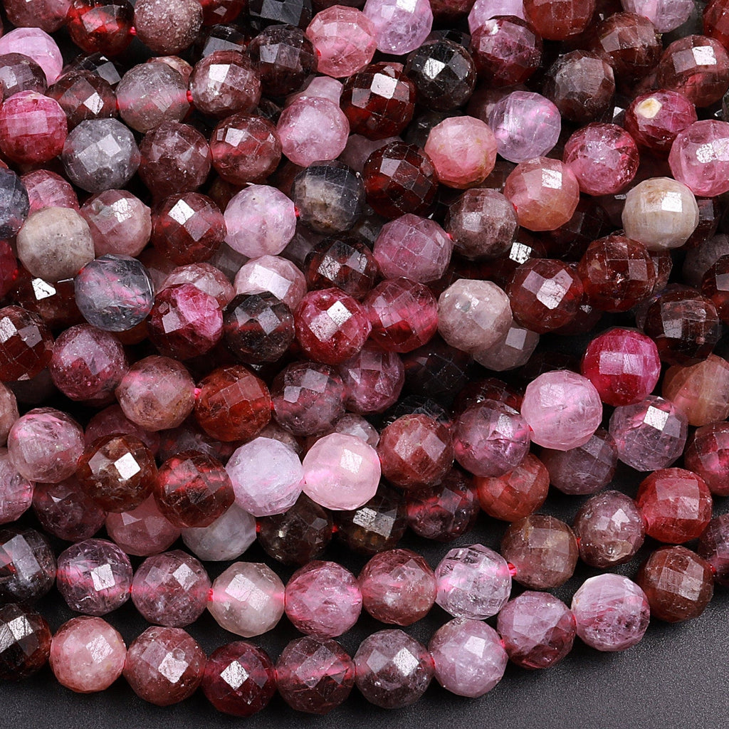 Real Genuine Natural Spinel Faceted Round Beads 6mm Multicolor Red Pink Purple Gemstone 15.5" Strand