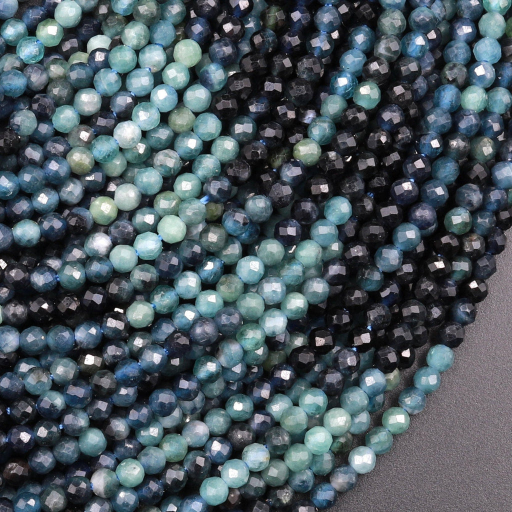 Natural Paraiba Blue Tourmaline Faceted 2mm 3mm Round Beads Gradient Shaded Gemstone 15.5" Strand