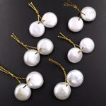 AAA White Coin Pearl Earrings Top Drilled Genuine Natural Freshwater Pearl Matched Pair