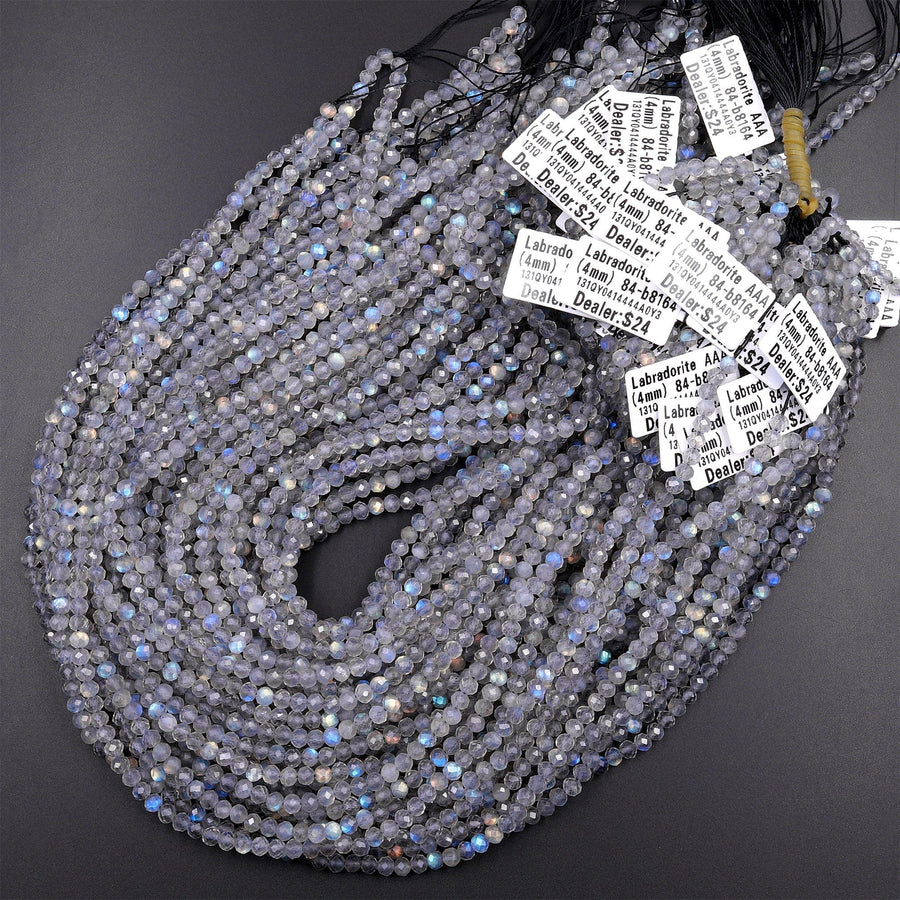 AAA Micro Faceted Natural Labradorite 4mm Round Beads 15.5" Strand