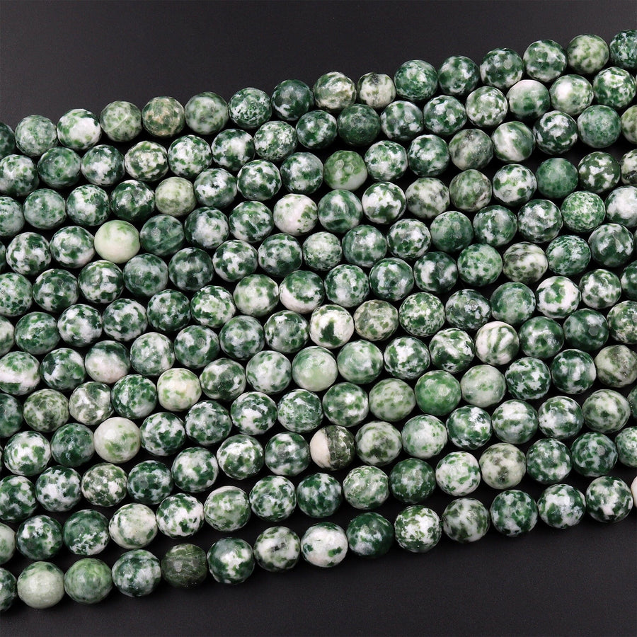 Faceted Natural Green Tree Agate 4mm 6mm 8mm Round Beads 15.5" Strand