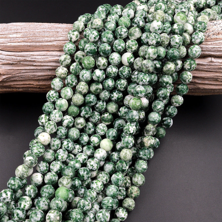Faceted Natural Green Tree Agate 4mm 6mm 8mm Round Beads 15.5" Strand