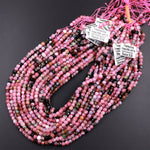 Natural Pink Tourmaline Faceted 4mm Cube Square Dice Beads Gemstone 15.5" Strand