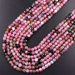 Natural Pink Tourmaline Faceted 4mm Cube Square Dice Beads Gemstone 15.5" Strand