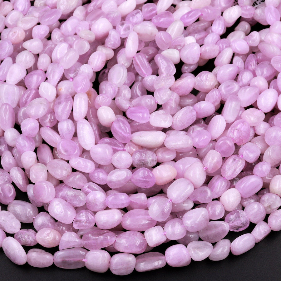 Natural Kunzite Freeform Rounded Pebble Nuggets Beads Lilac Pink Gemstone 15.5" Strand