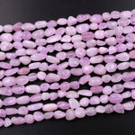 Natural Kunzite Freeform Rounded Pebble Nuggets Beads Lilac Pink Gemstone 15.5" Strand