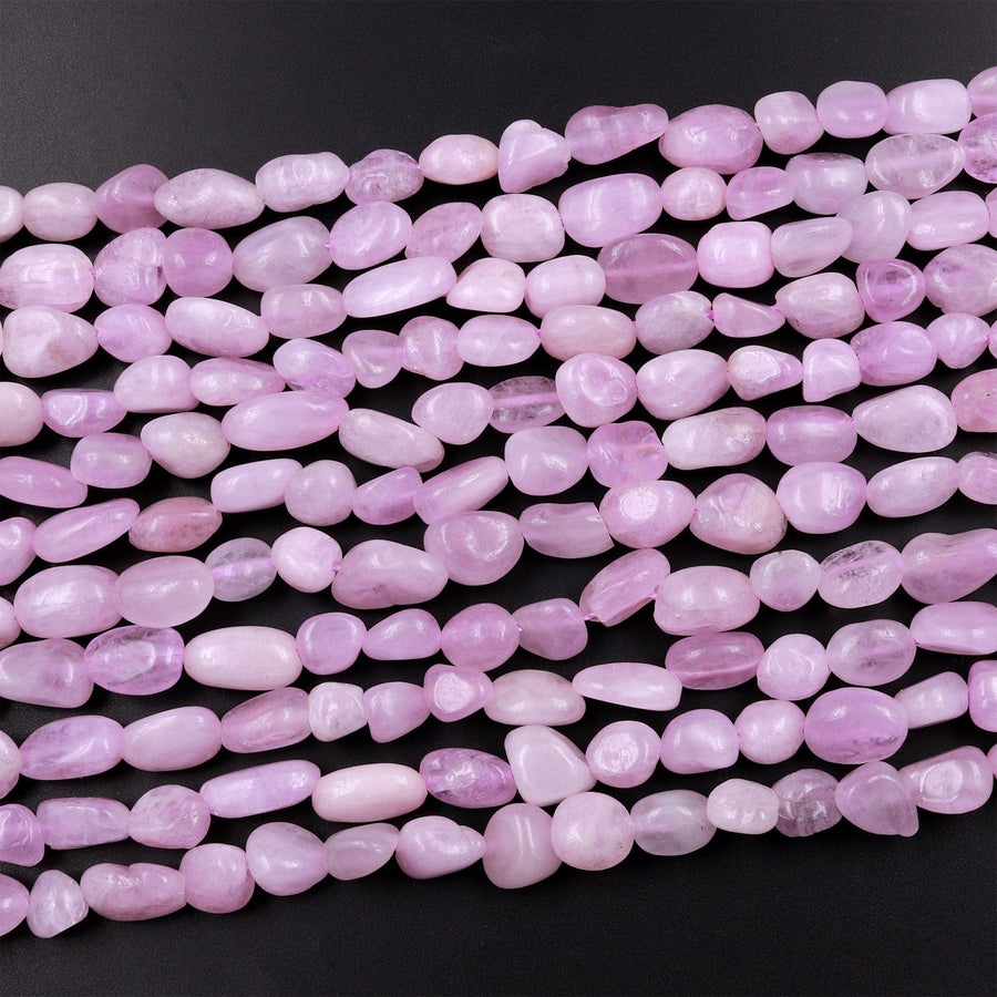 Natural Kunzite Freeform Rounded Pebble Nuggets Beads Lilac Pink Gemstone 15.5" Strand