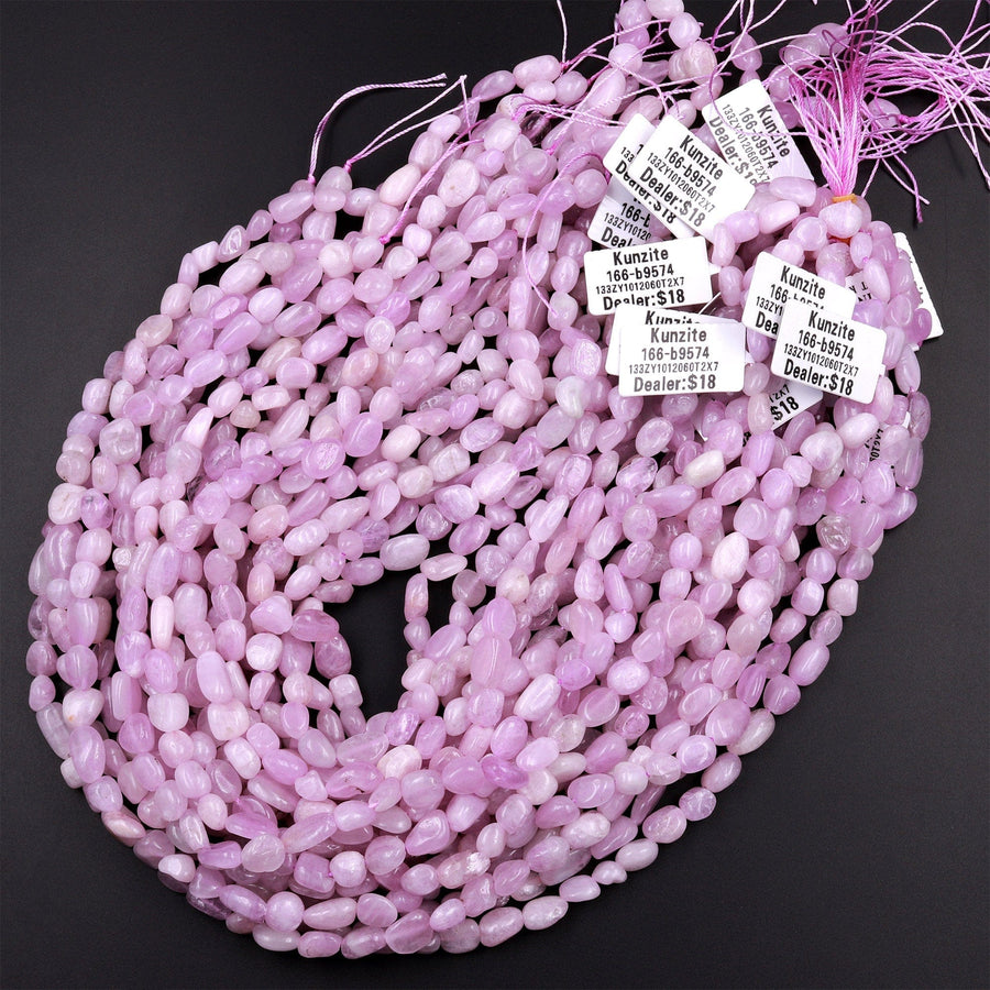 Natural Kunzite Freeform Rounded Pebble Nuggets Beads Lilac Pink Gemstone 15.5" Strand