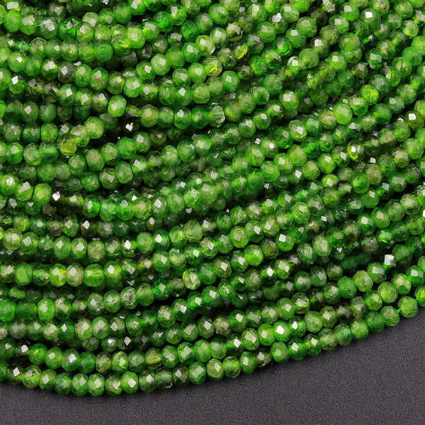 Real Genuine Natural Green Chrome Diopside Faceted 3x2mm Rondelle Gemstone Beads 15.5" Strand