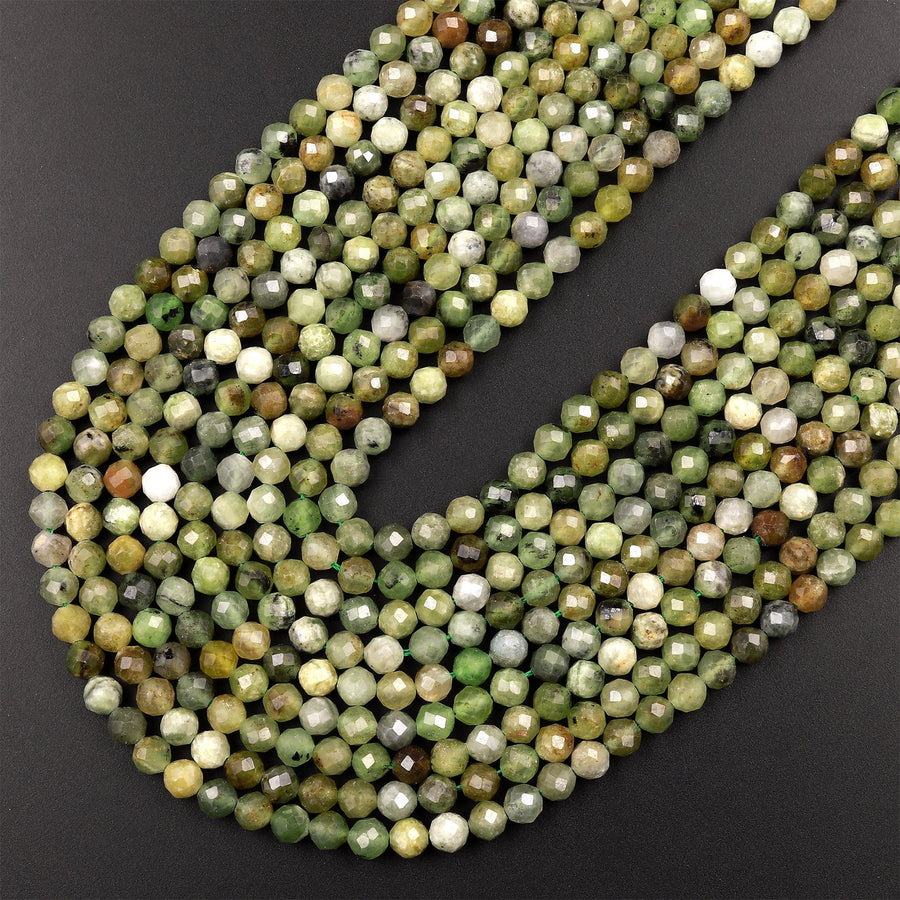 Faceted Russian Jade 4mm Round Beads Micro Cut Natural Green Jade Gemstone 15.5" Strand