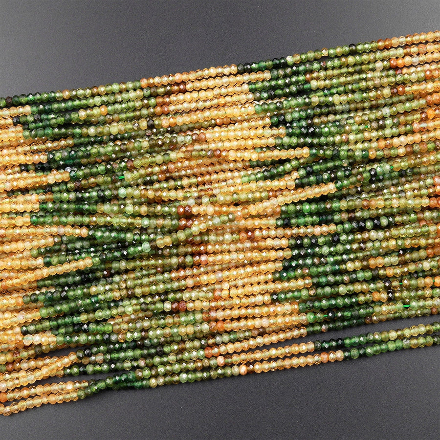 AAA Natural Multicolor Green Yellow Tourmaline Micro Faceted 3mm Rondelle Beads Gemstone 15.5" Strand