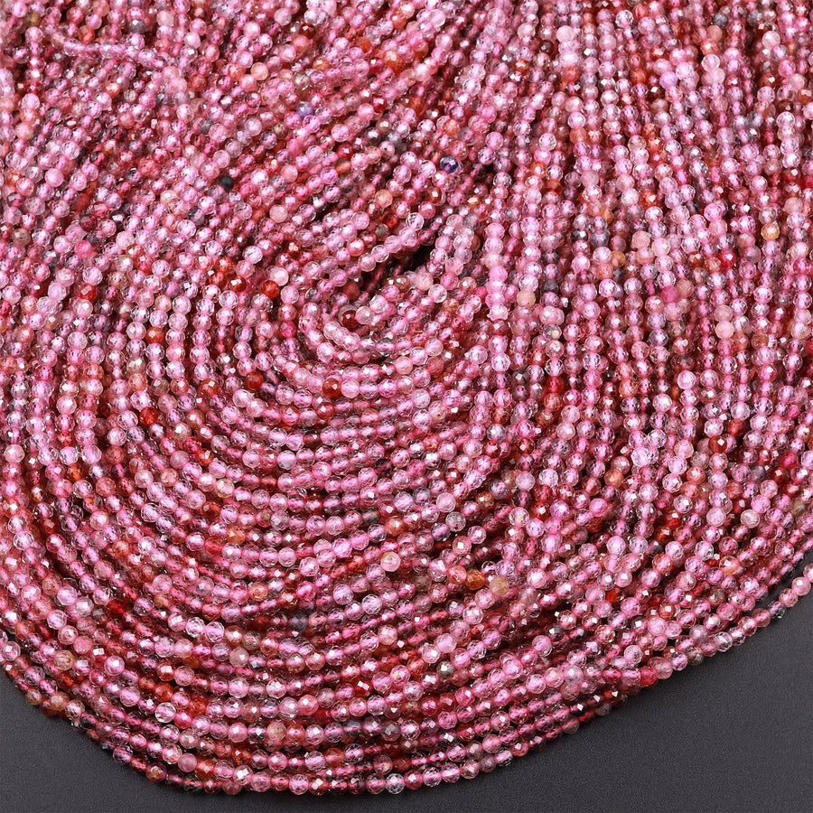 Real Genuine Natural Red Pink Spinel Faceted Round Beads 2mm 3mm Multicolor Gemstone 15.5" Strand