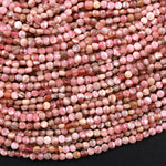 Micro Cut Natural Pink Rhodochrosite 2mm Faceted Coin Beads Laser Diamond Cut Gemstone 15.5" Strand