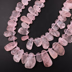 Rough Raw Natural Pink Rose Quartz Beads Freeform Teardrop Hammered Nuggets Organic Cut 15.5" Strand