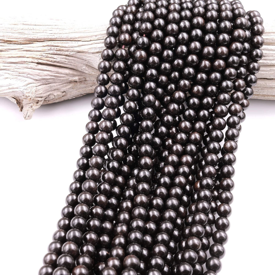 Natural Black Kamagong Ebony Wood Beads 6mm 8mm 10mm 12mm Great For Mala Prayer Meditation Therapy 15.5" Strand