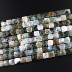 Faceted Natural Burma Green Jade 8mm 10mm Square Beads Real Genuine Gemstone 15.5" Strand